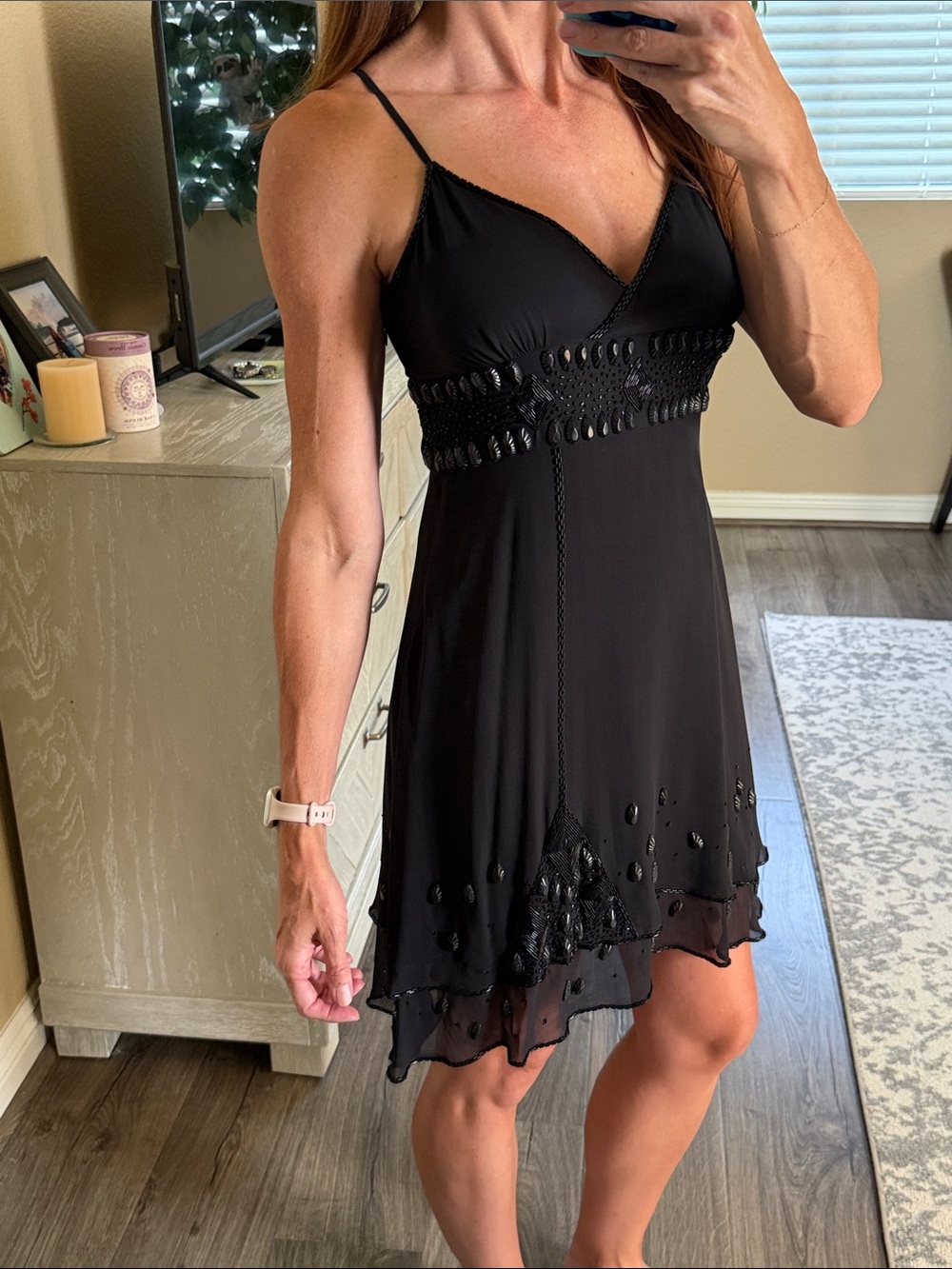 Bebe Black Embellished Spaghetti-Strap Dress- Small